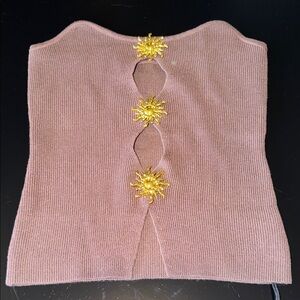 Commense Dusty Mauve Ribbed Crop Top with Gold Sunburst Accents